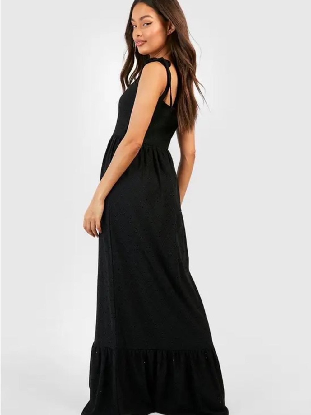 Elegant Black Tie-Shoulder Maxi Dress